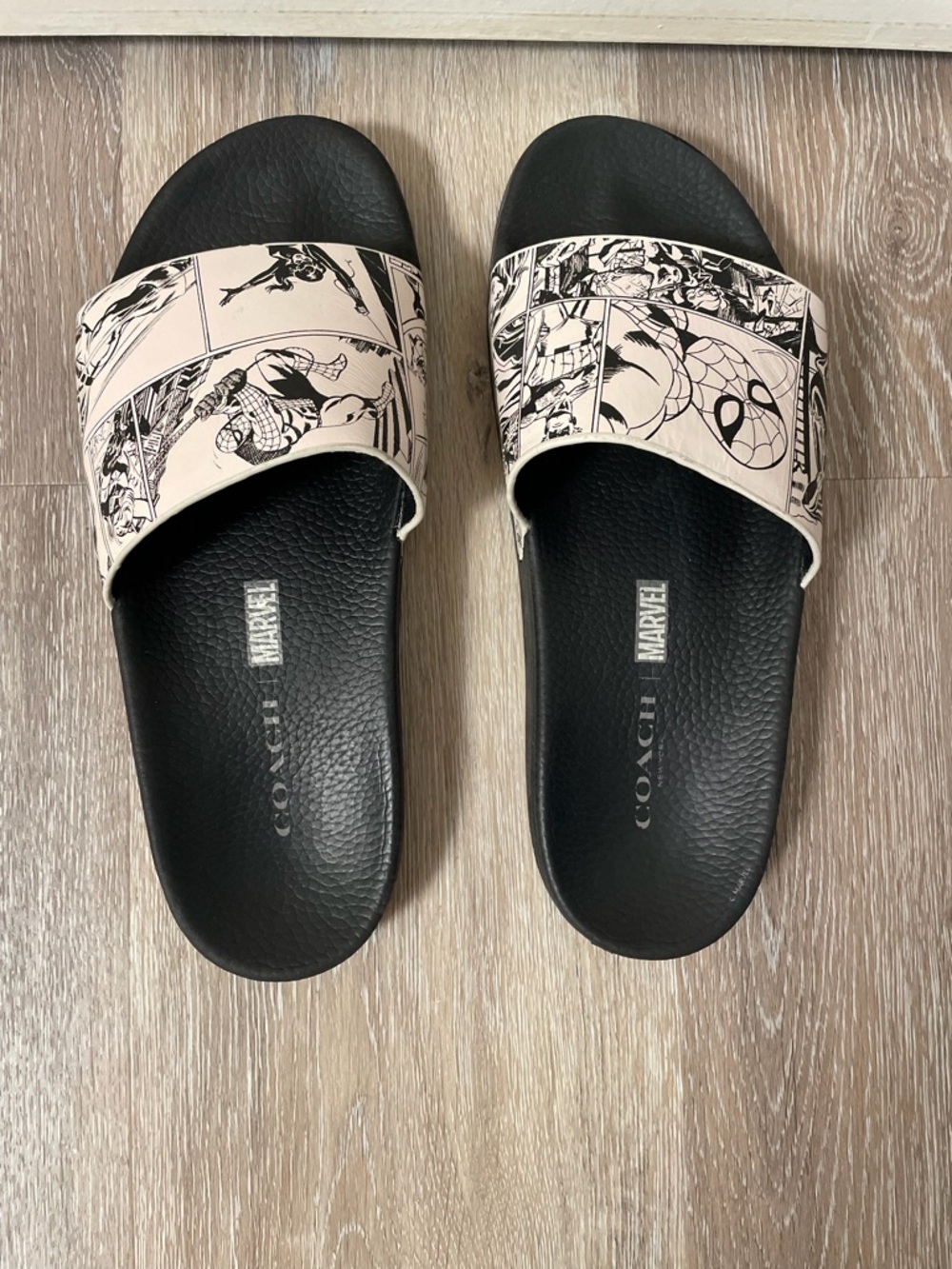Coach Black & Cream Comic-Print Slide Sandals